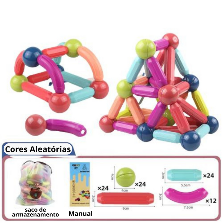 Blocos de Brinquedo Magnéticos - Bolas Magnéticas Educacionais